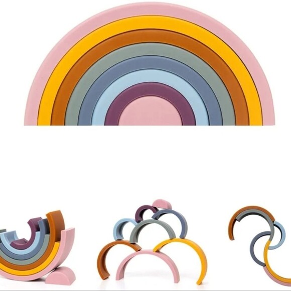 NWOT Multicolor Soft Flexible Silicone 8 Layer Stacking Nesting Rainbow Toy - Picture 1 of 10
